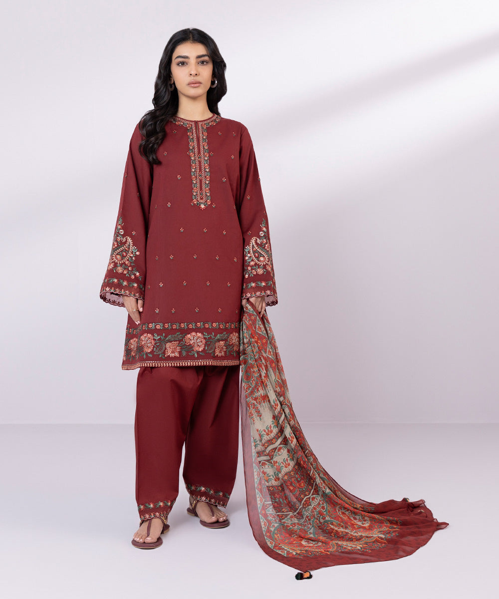 Women's Pret Lawn Embroidered Red A-Line Shirt