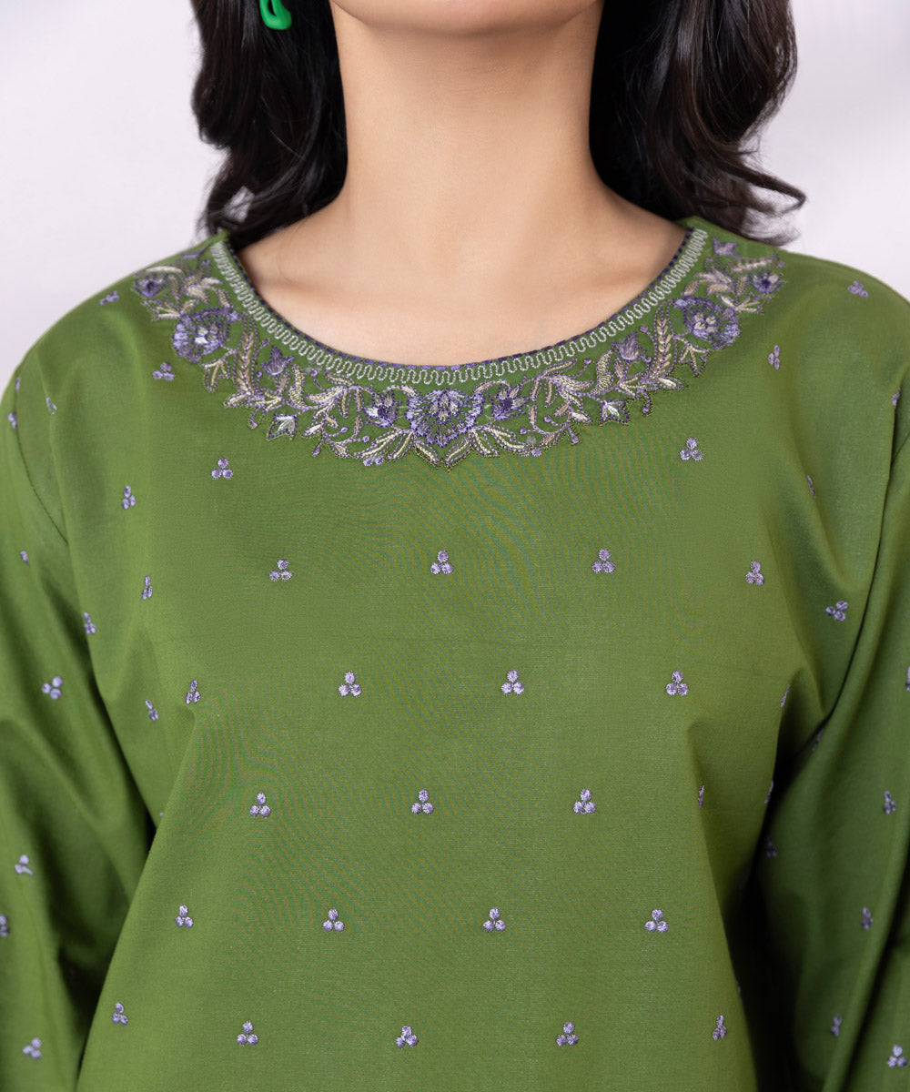 Women's Pret Lawn Embroidered Green Straight Shirt