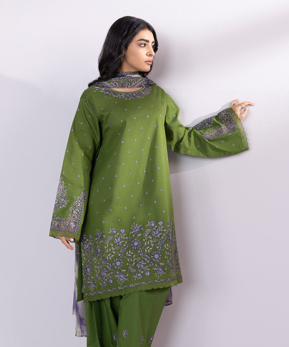 Women's Pret Lawn Embroidered Green Straight Shirt