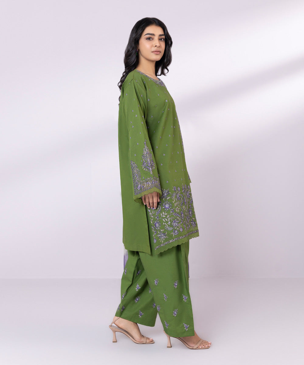 Women's Pret Lawn Embroidered Green Straight Shirt