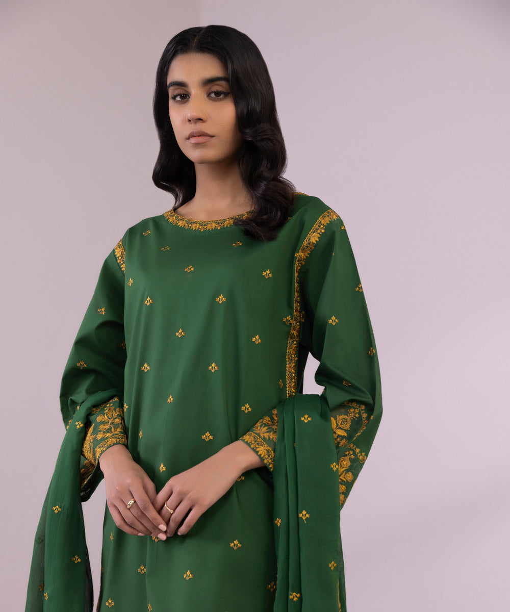 Women's Pret Lawn Embroidered Green Boxy Shirt