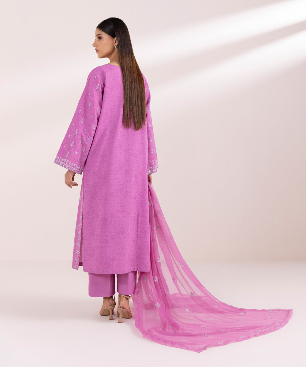 Crinkle Chiffon Purple Embroidered Dupatta