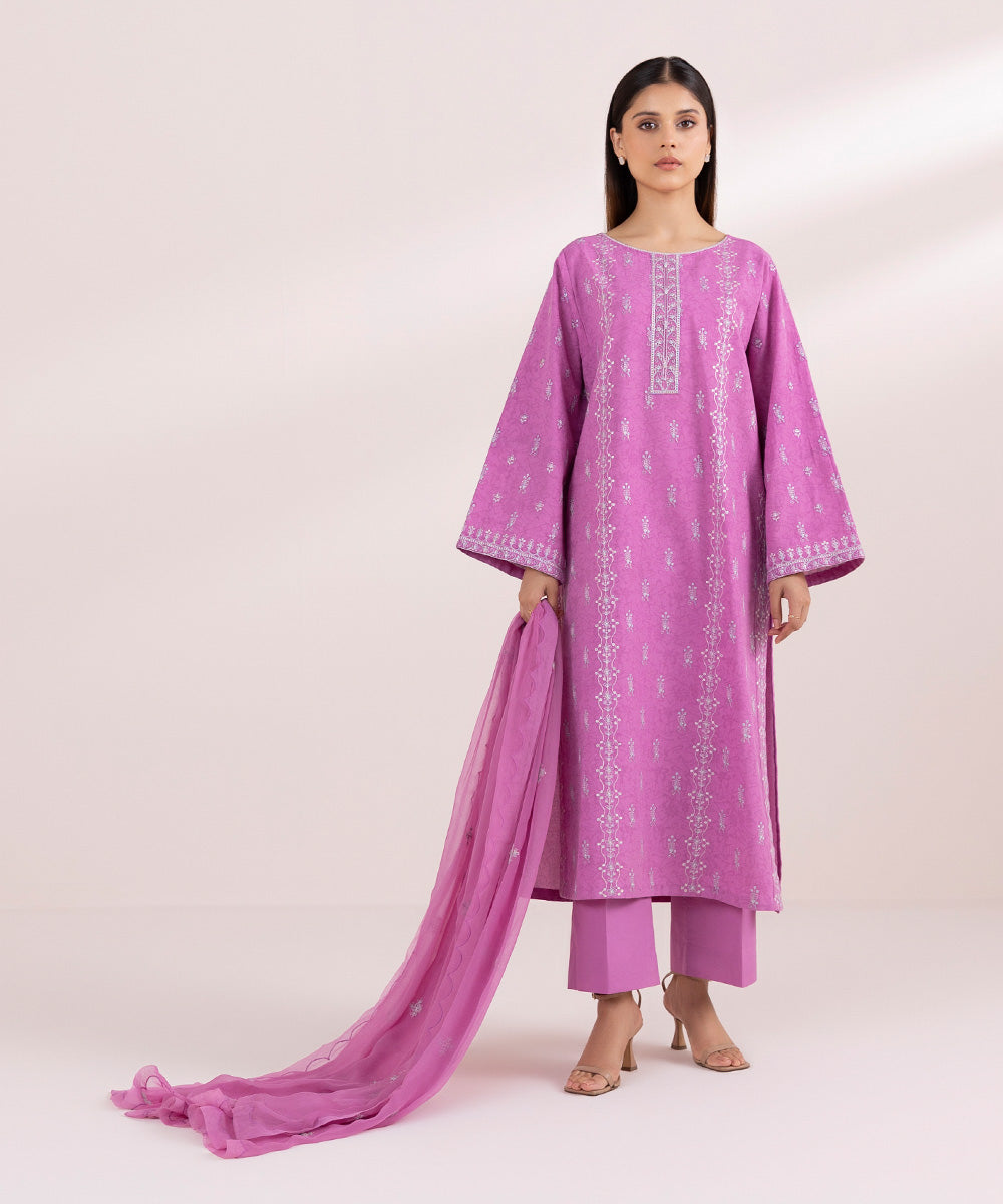 Crinkle Chiffon Purple Embroidered Dupatta