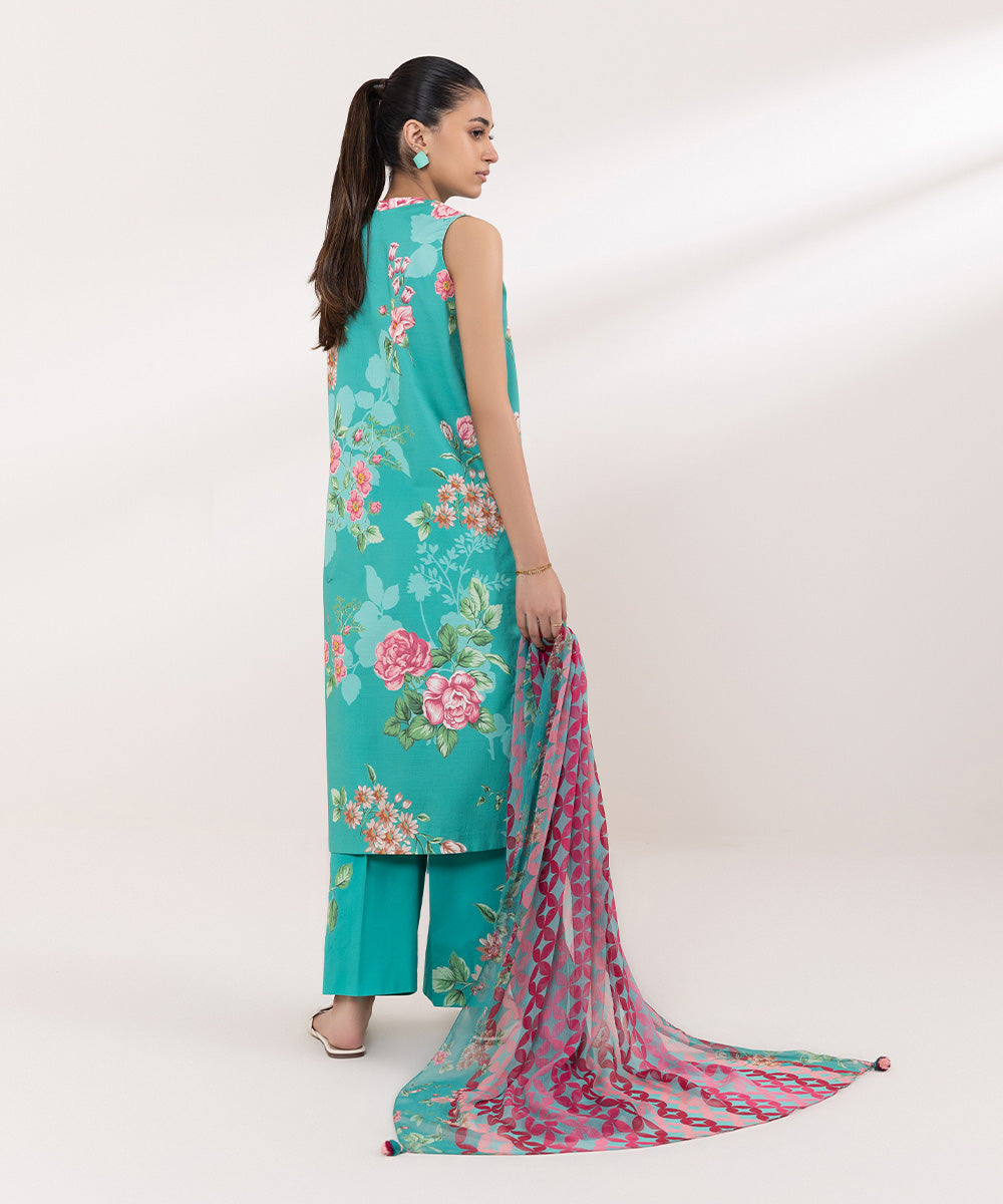 Blended Chiffon Blue Printed Dupatta