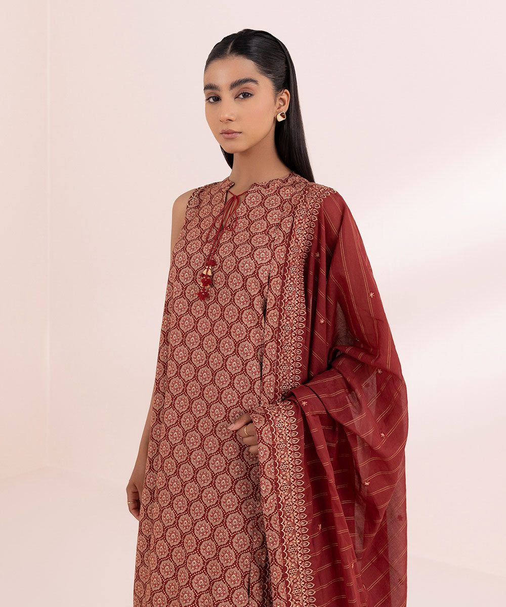 Zari Voile Red Embroidered Dupatta