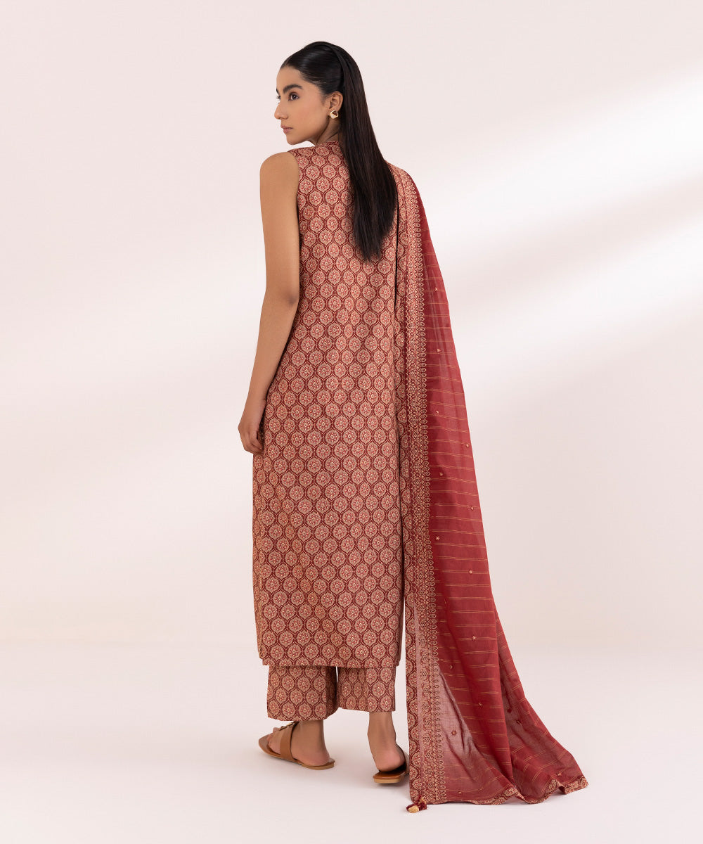 Zari Voile Red Embroidered Dupatta