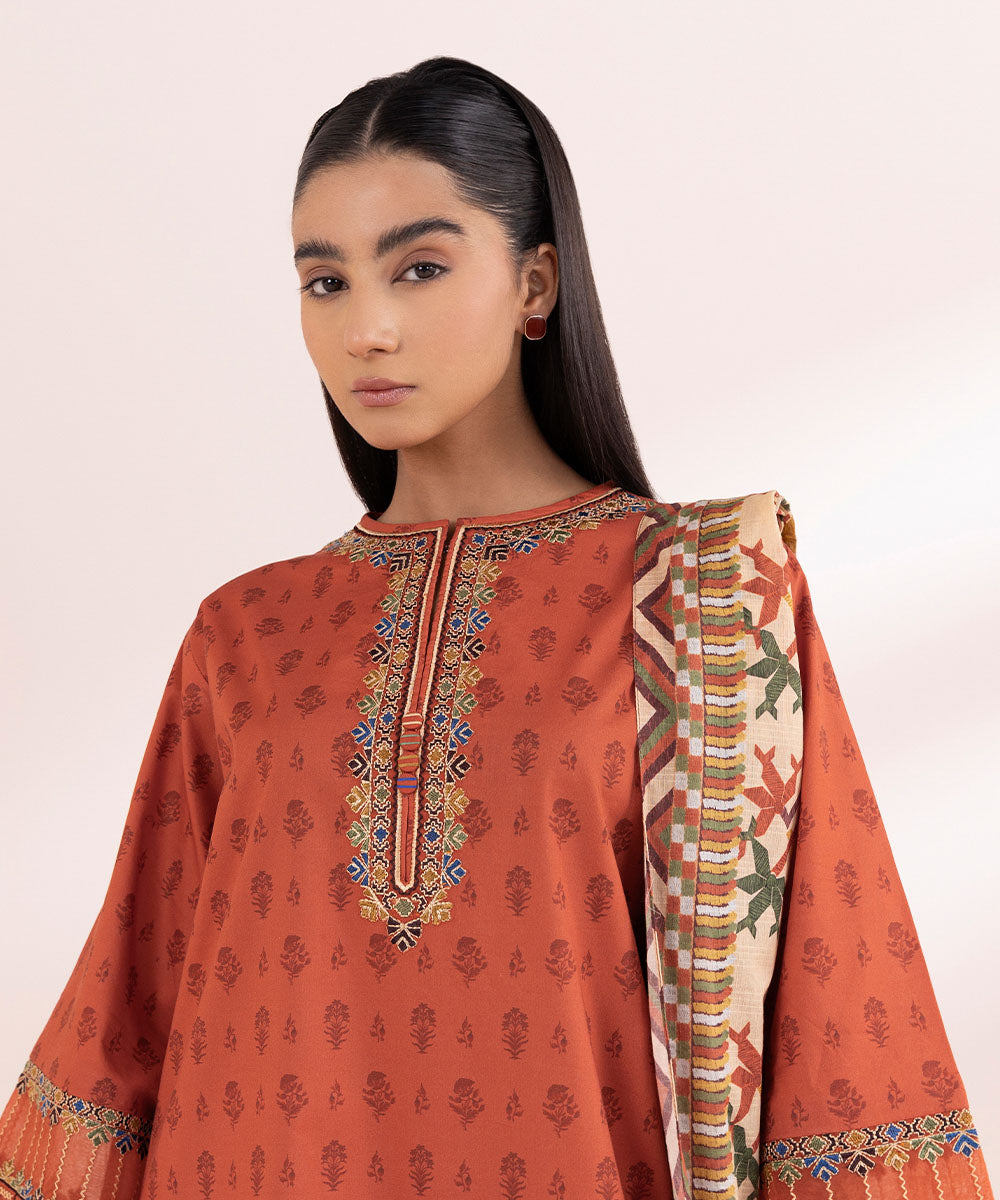 Women's Pret Lawn Printed Embroidered Orange Boxy Shirt