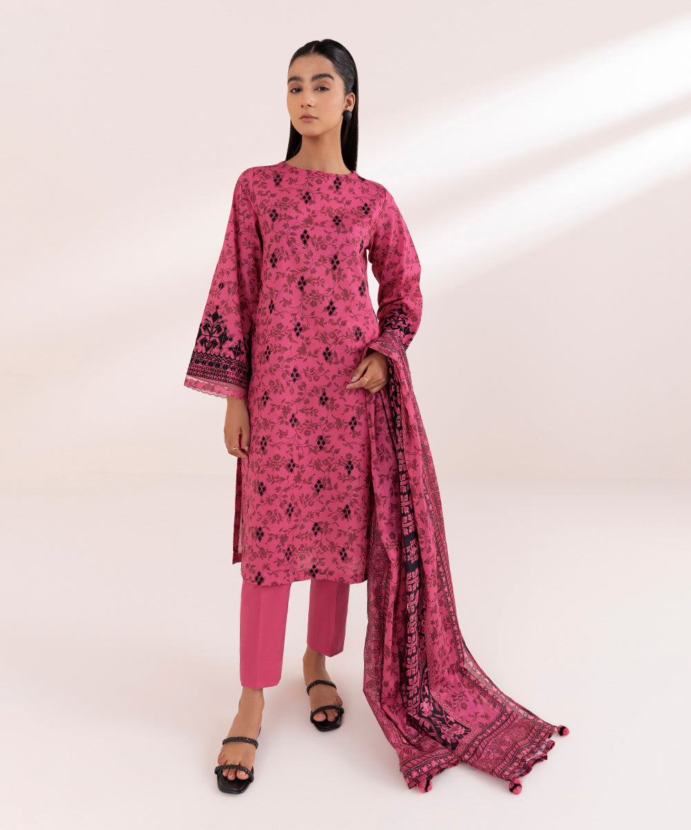 Textured Voile Pink Printed Dupatta