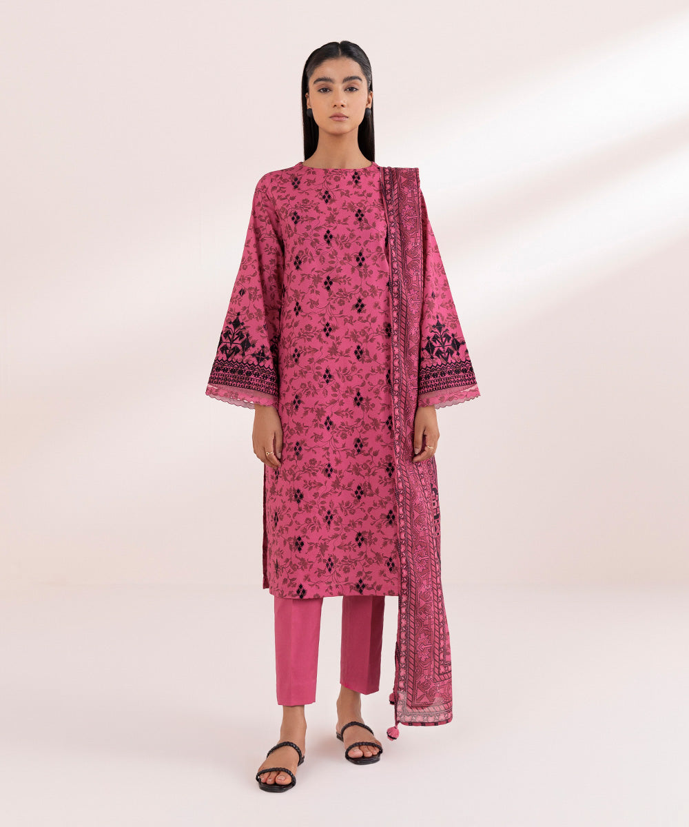 Textured Voile Pink Printed Dupatta