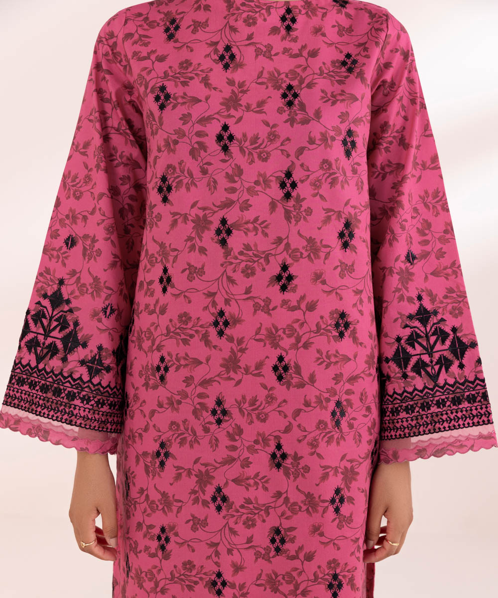 Women's Pret Lawn Printed Embroidered Pink Straight Shirt