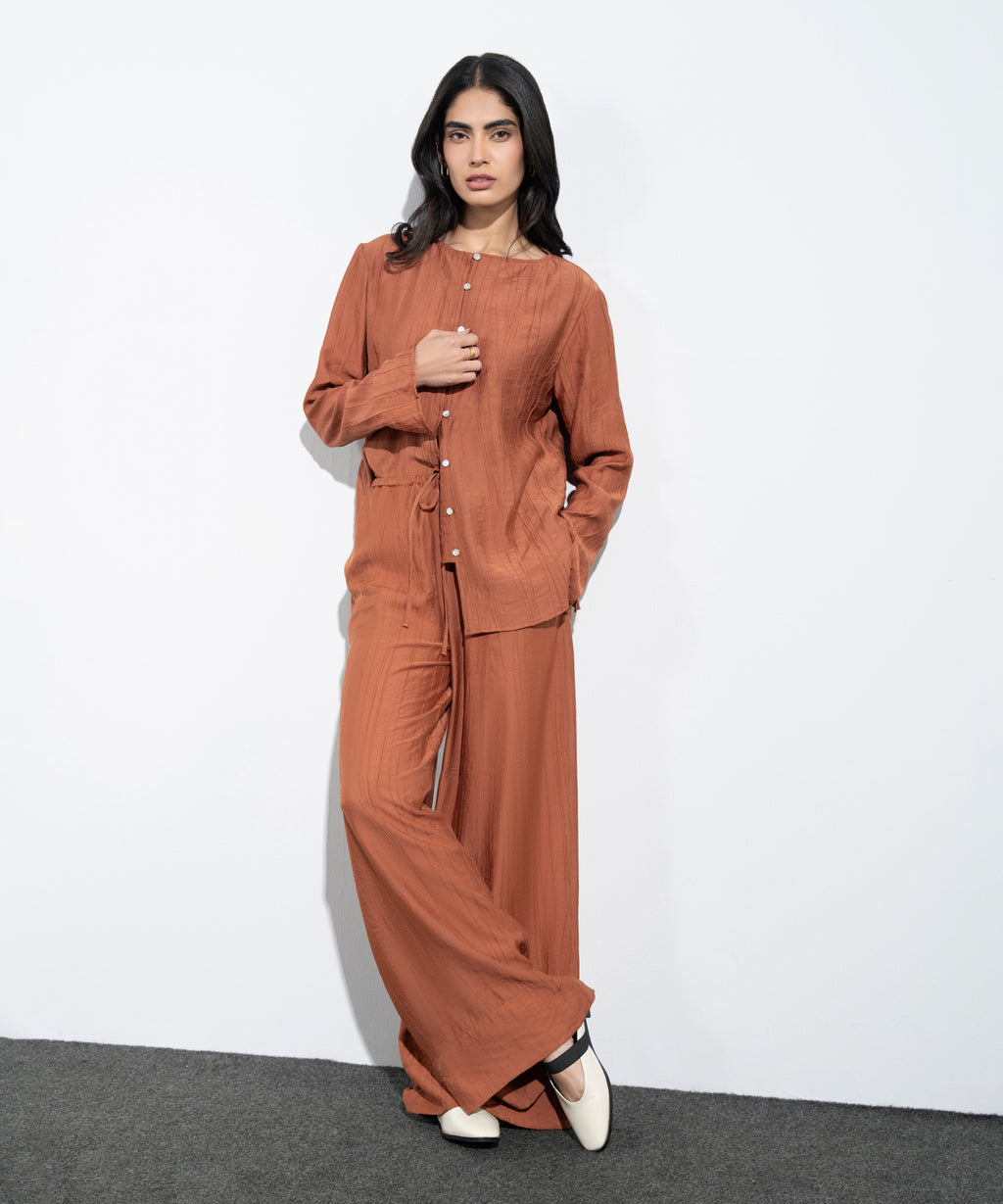 Wide-Leg Textured Trousers