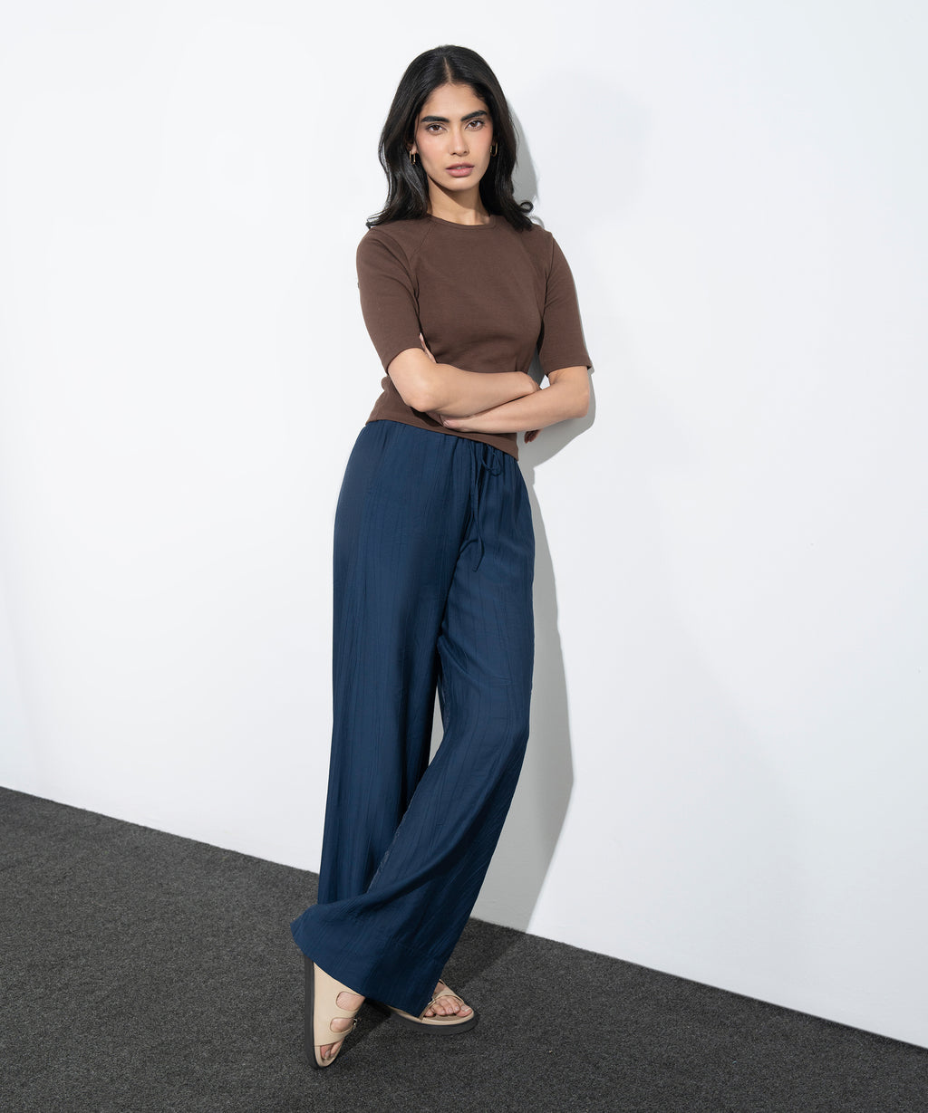 Wide-Leg Textured Trousers