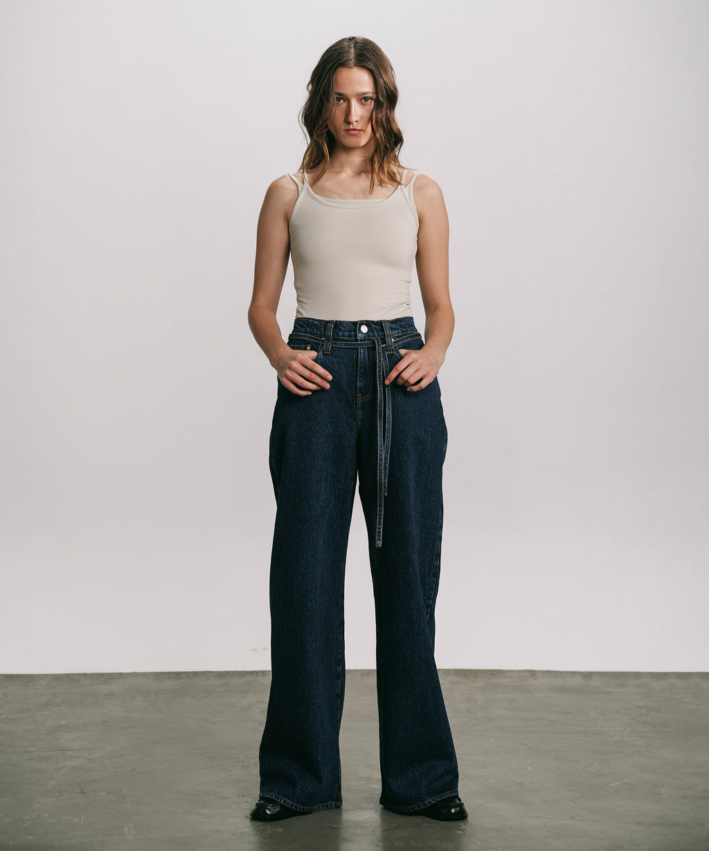 Women's Western Wear Blue Super Wide Leg Jeans