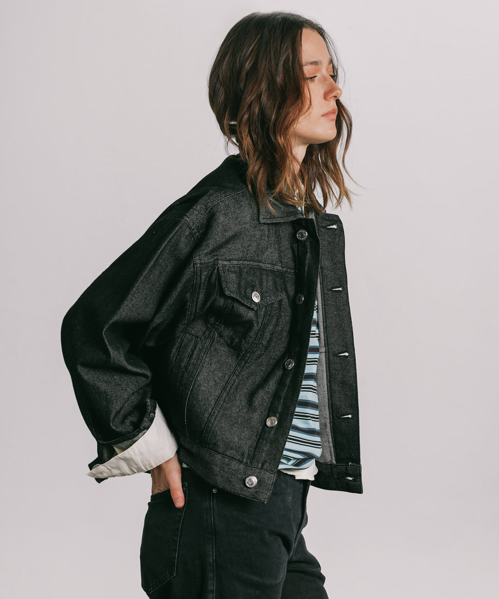 Women's Western Wear Black Denim Trucker Jacket