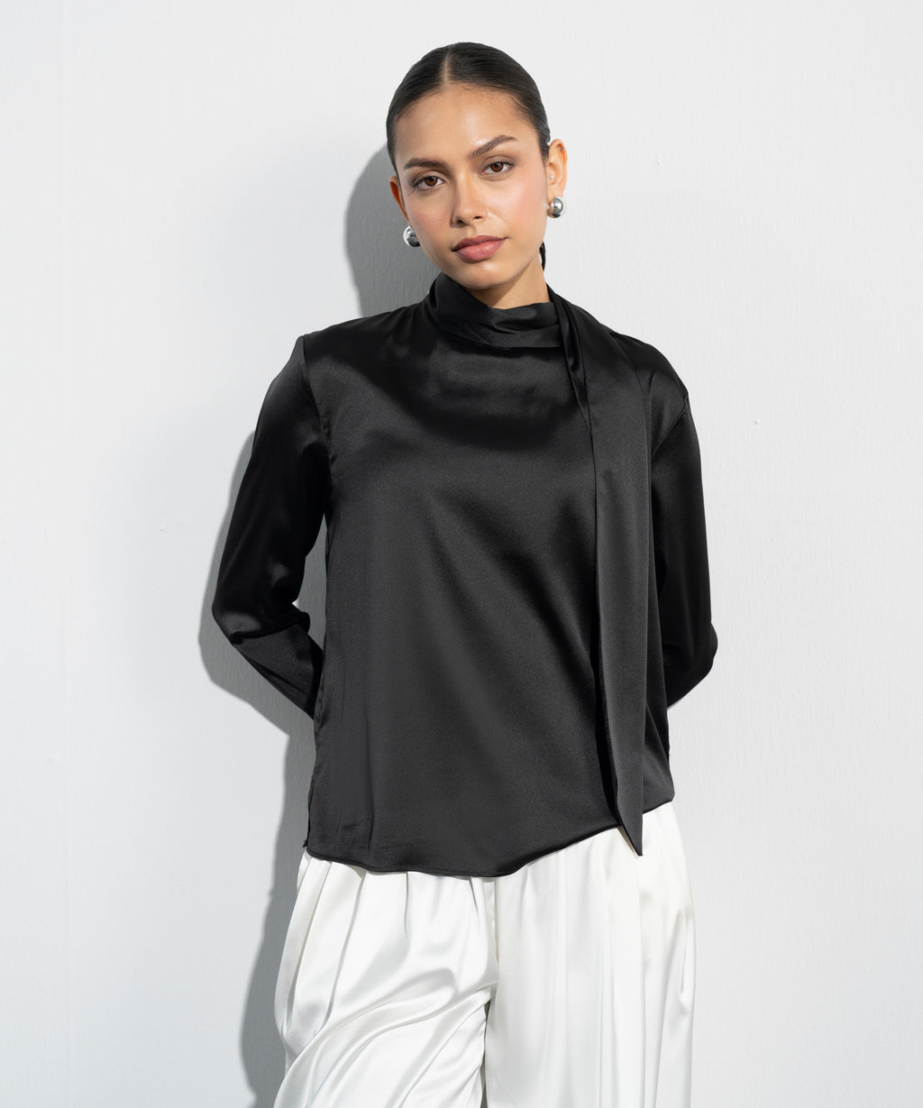 Satin Blouse With Back Tie Detail