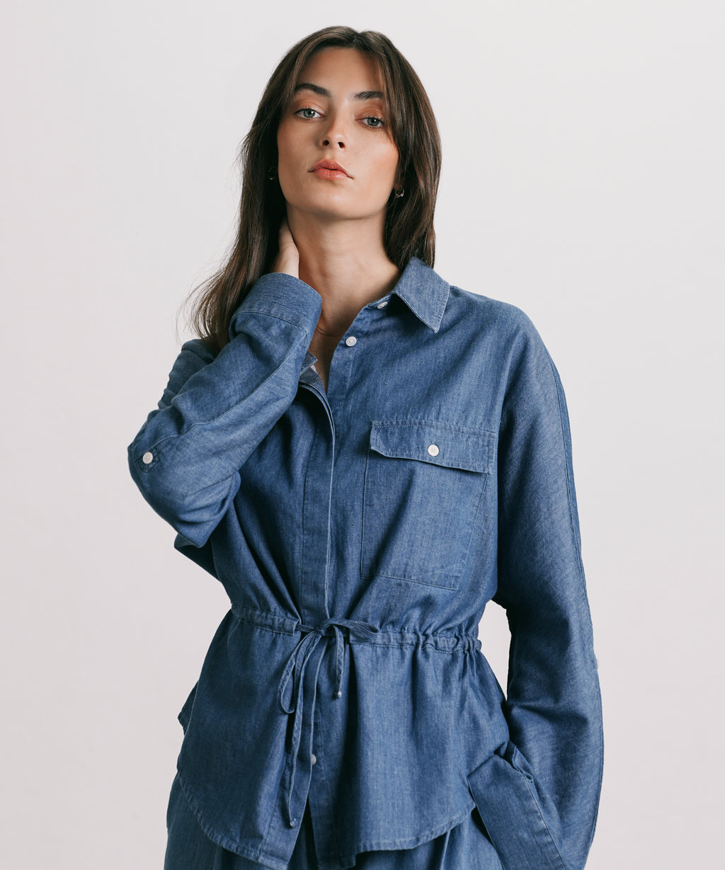 Women's Western Wear Blue Light Weight Denim Shirt