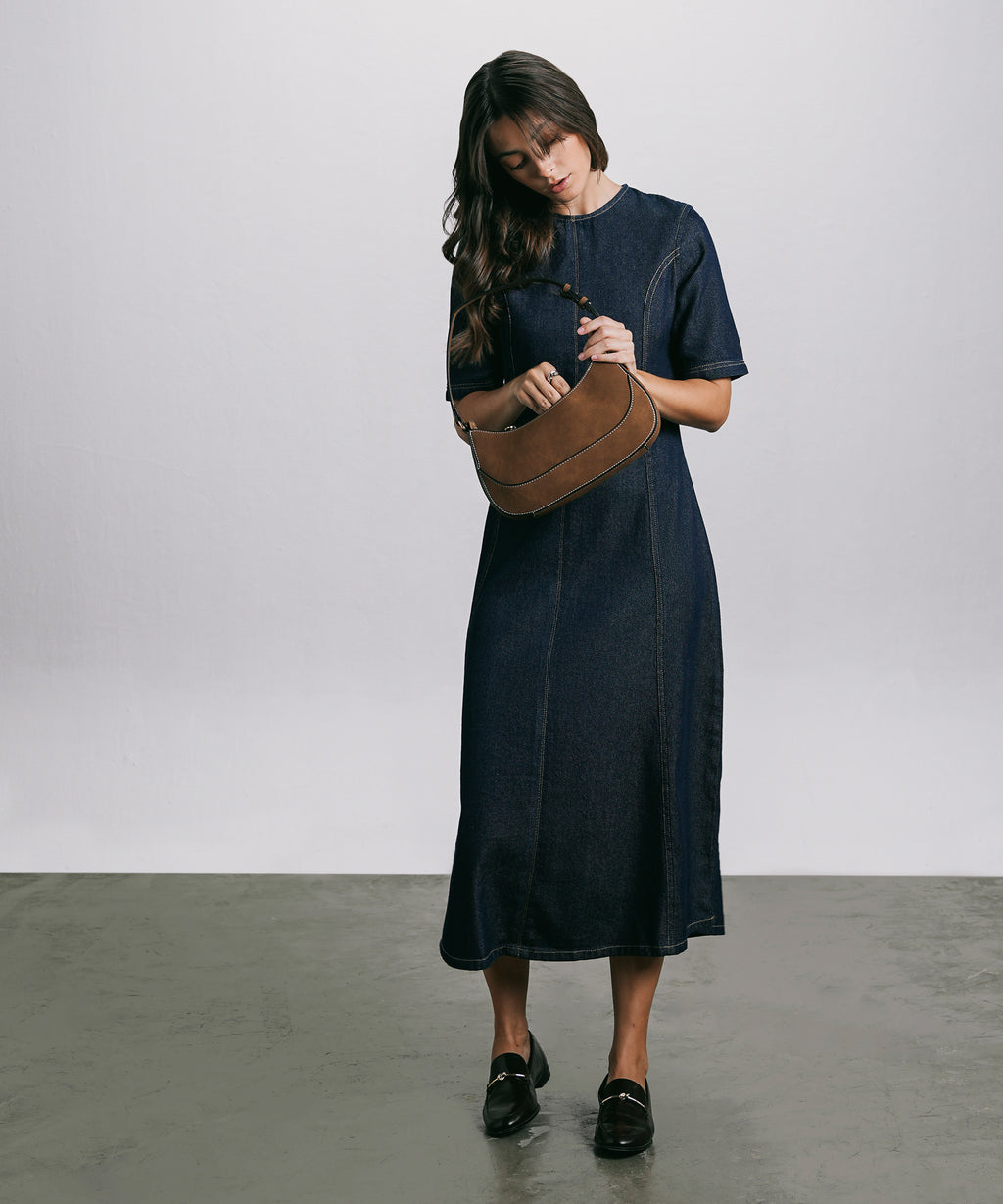 Women's Western Wear Blue Flared Denim Dress