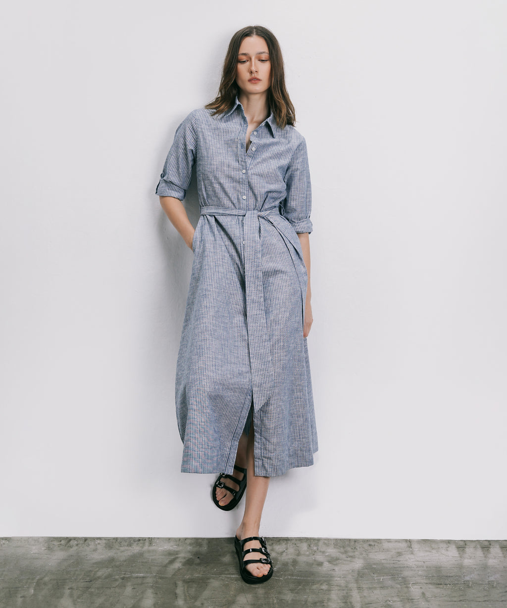 Women's Western Wear Blue Button Through Denim Dress