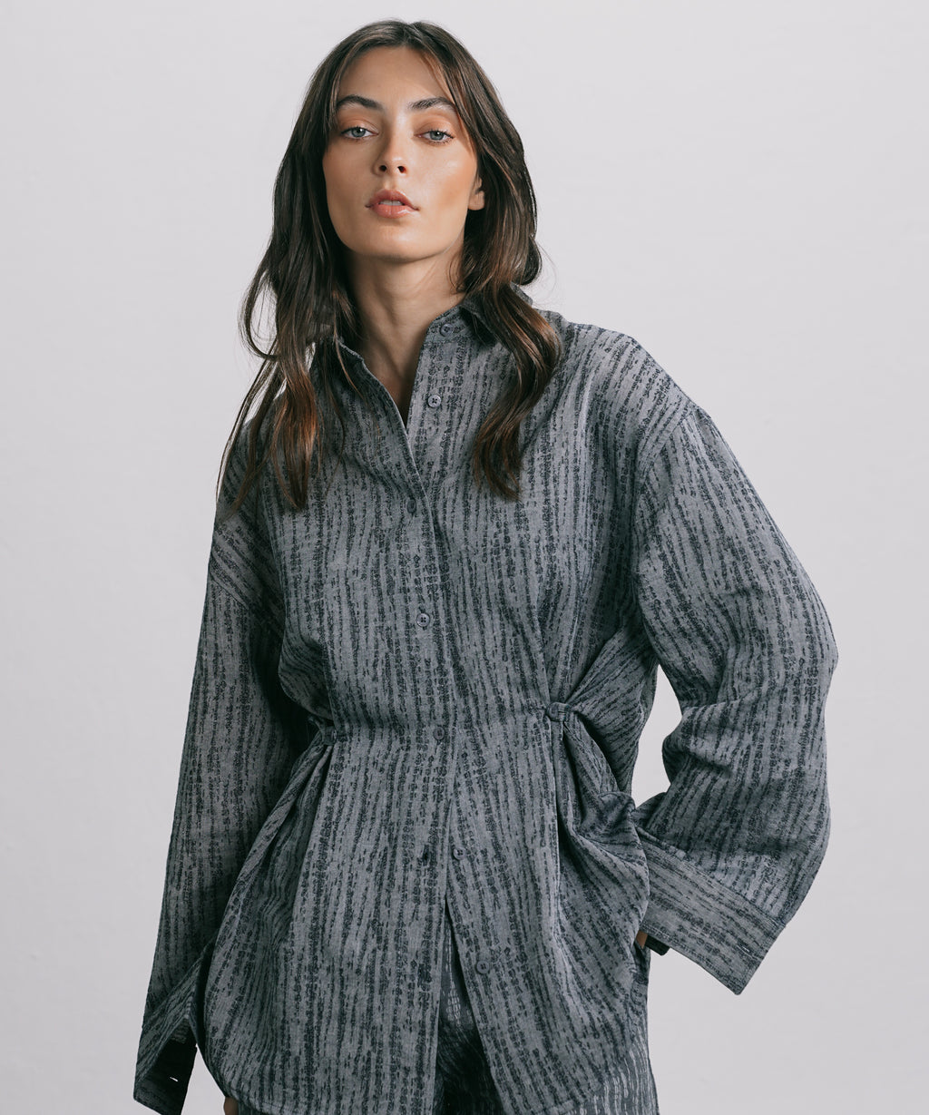 Women's Western Wear Blue Textured Denim Jacquard Shirt