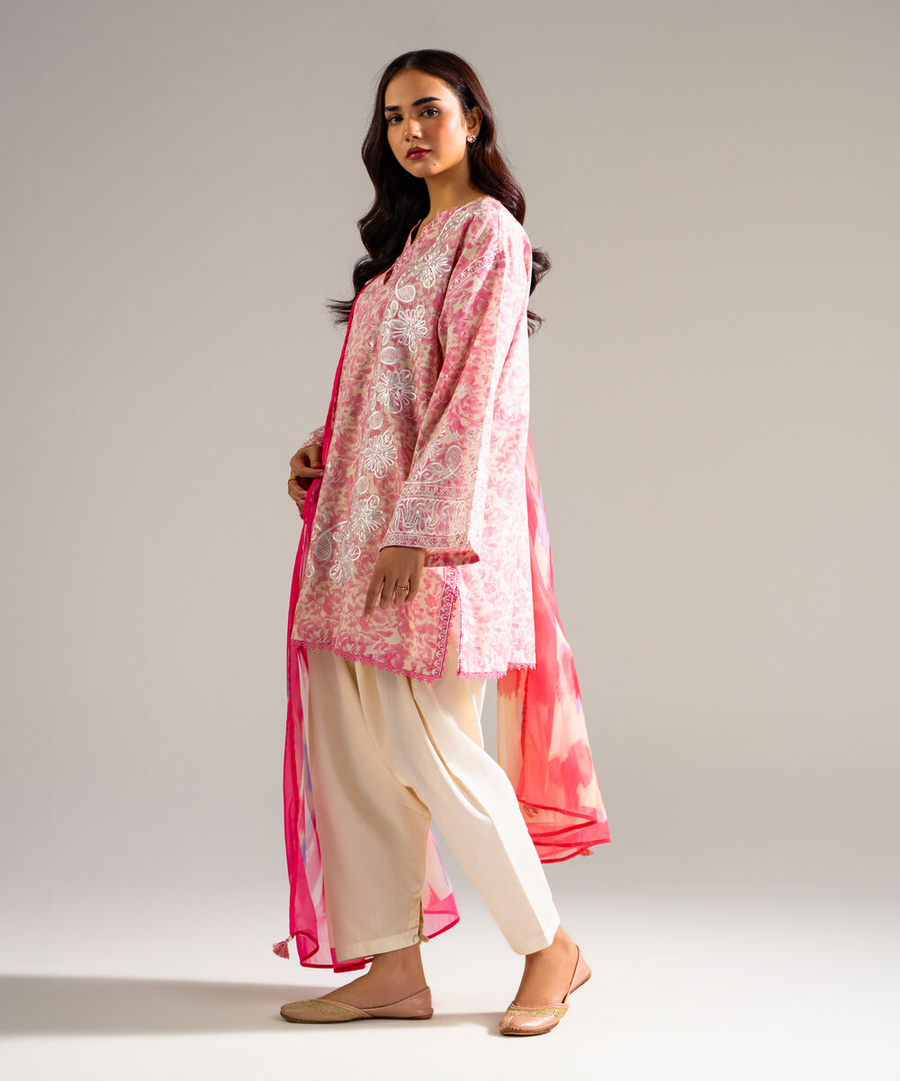 Women's RTW Dobby Embroidered Pink 3 Piece Suit