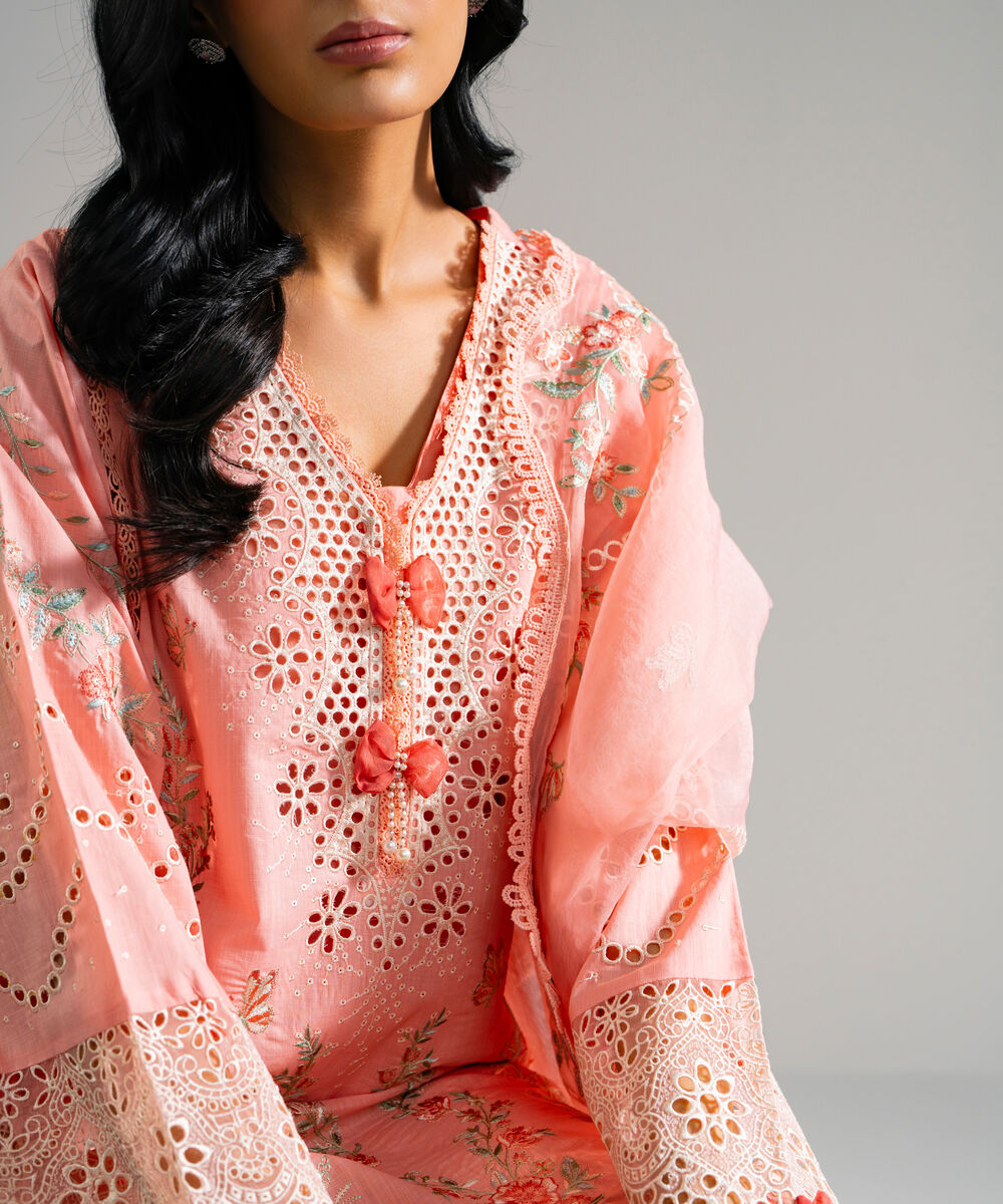 Women's RTW Crosshatch Embroidered Pink 3 Piece Suit