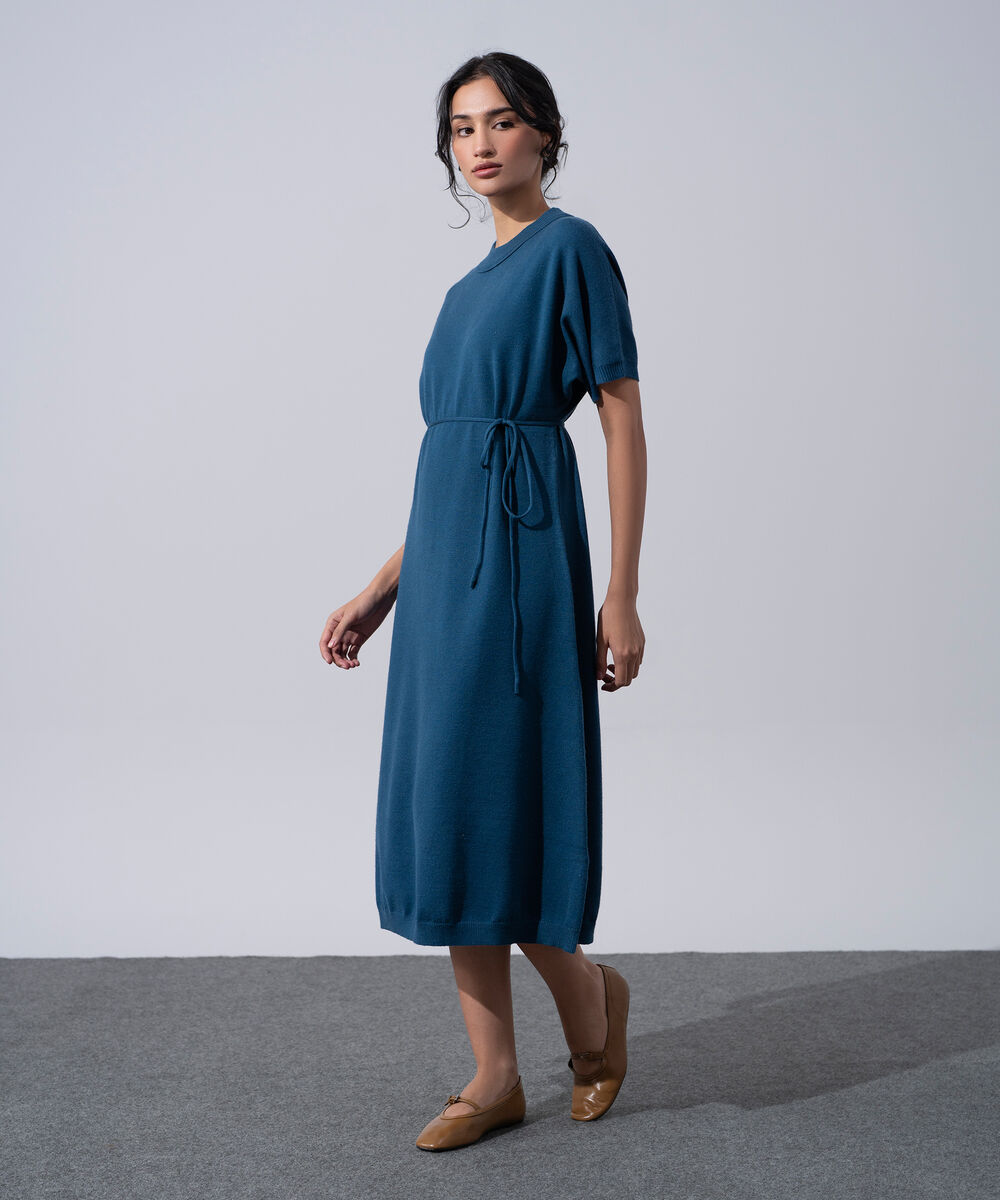 Women's Western Wear Blue Short Sleeve Knit Dress