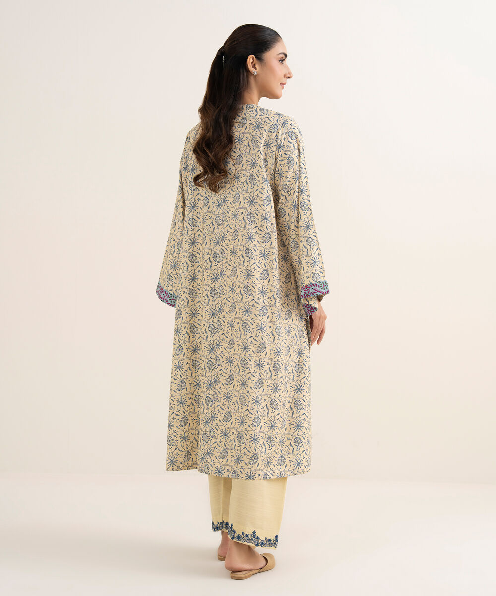 Women's RTW Herringbone Embroidered Cream White A-Line Shirt