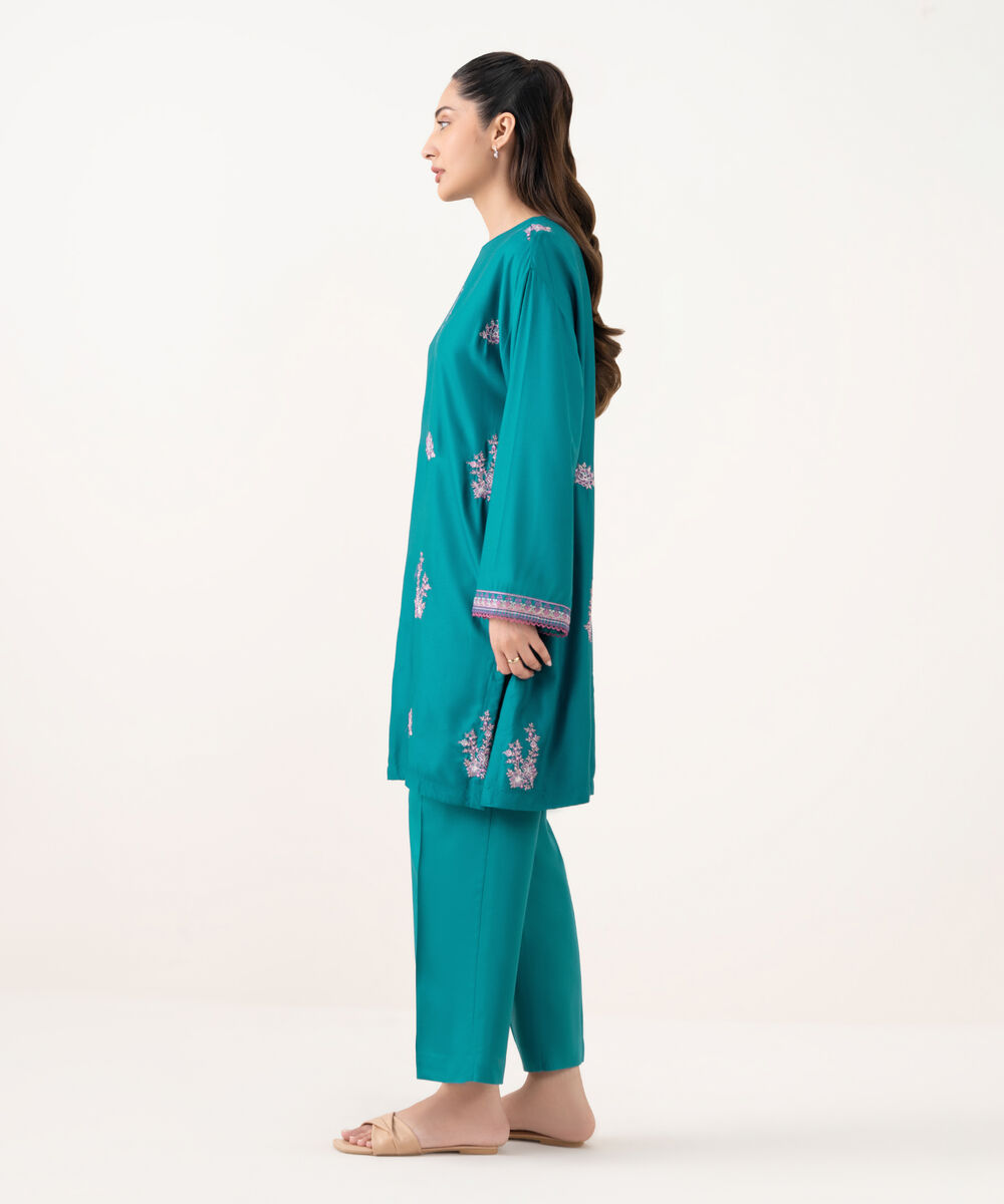 Women's RTW Viscose Marina Blue Dyed Drop Shoulder Shirt