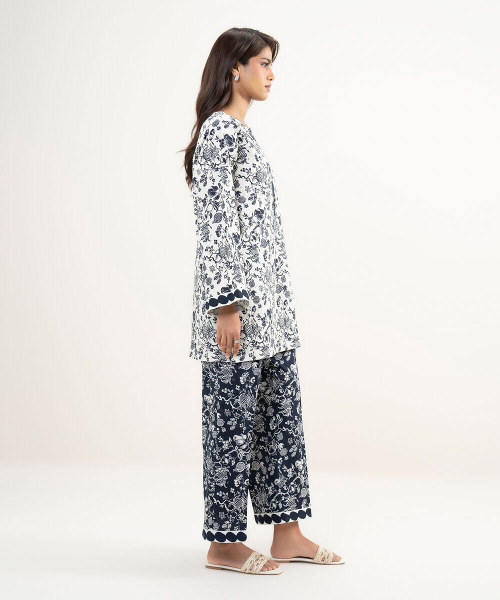 Women's RTW Seersucker Printed Black Straight Pants