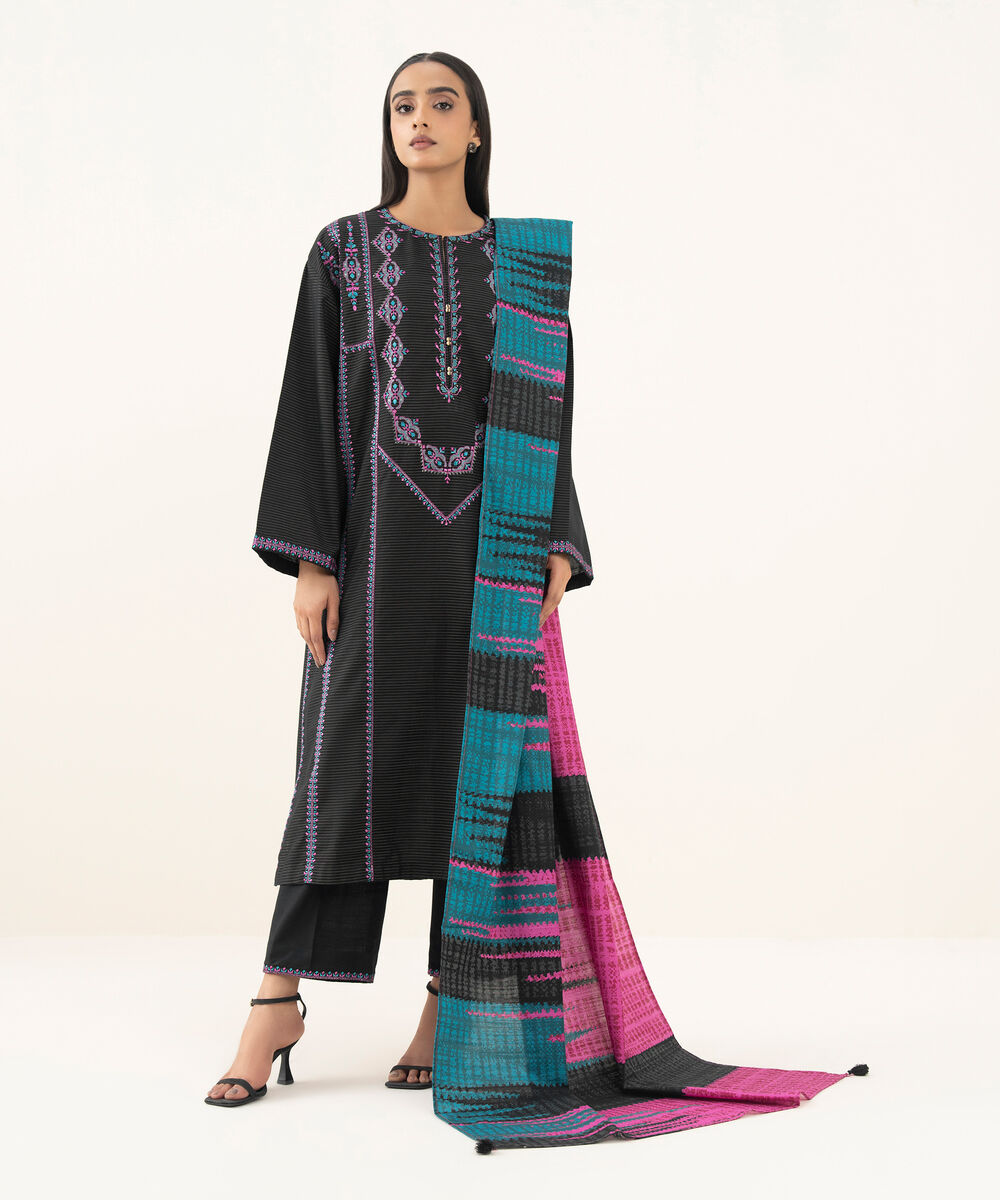 Printed Khaddar Black Dupatta