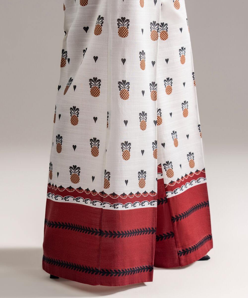Women's RTW Khaddar Printed White Flared Pants