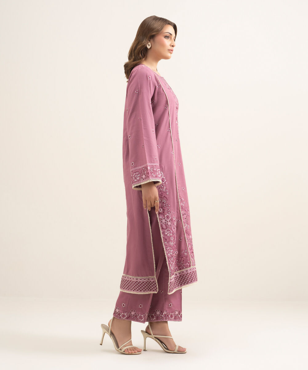 Women's RTW Dobby Embroidered Purple Straight Pants