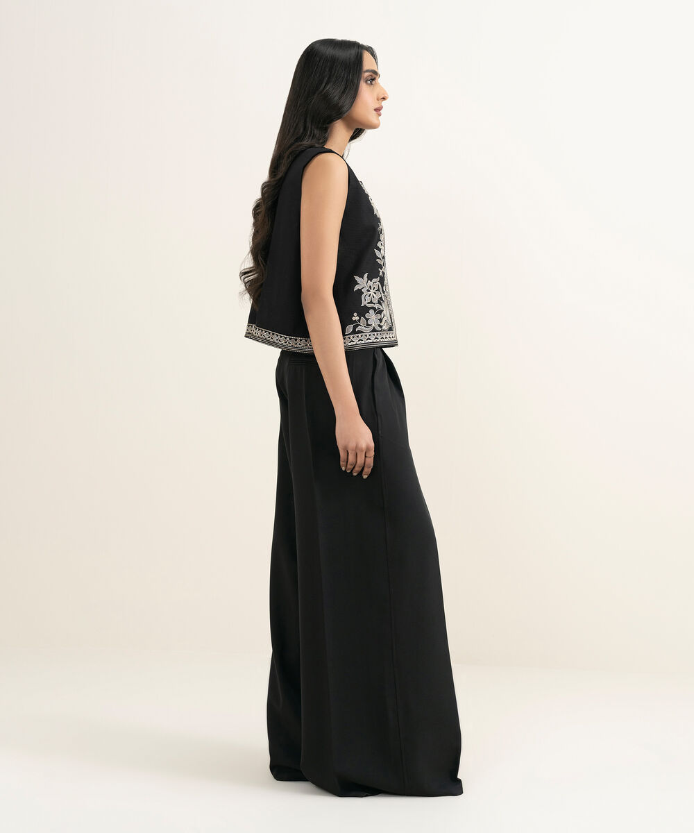 Women's RTW Dobby Embroidered Black Waistcoat