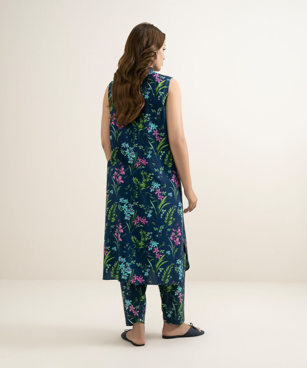 Women's RTW Arabic Lawn Printed Blue 2 Piece Suit