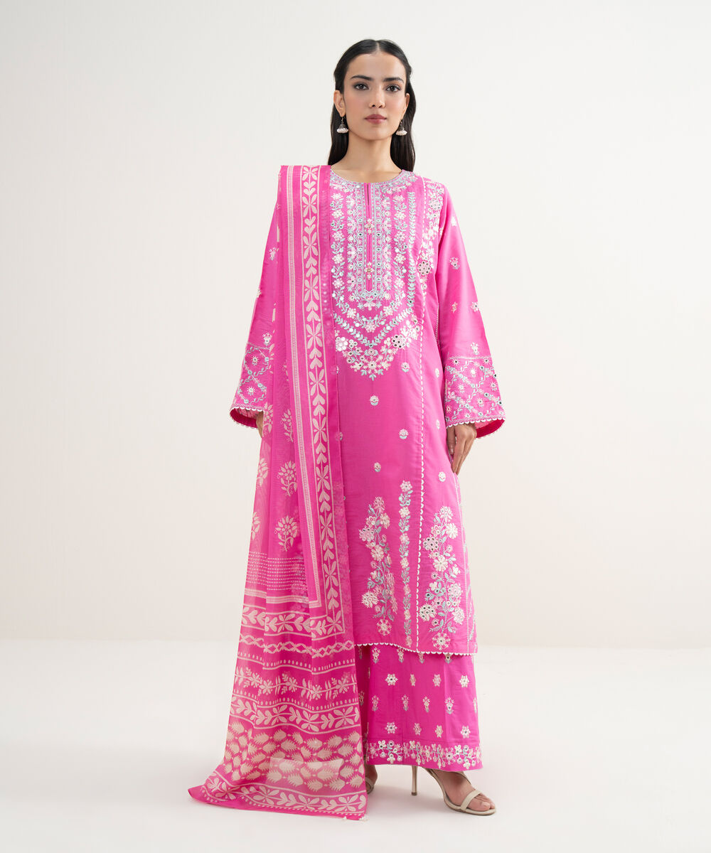 Women's RTW Zari Lawn Embroidered Pink 3 Piece Suit