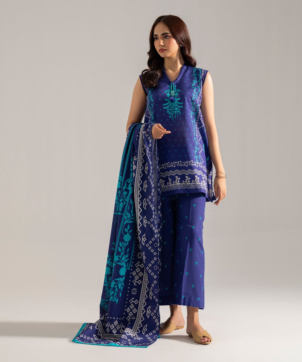 Women's RTW Printed Blue Khaddar Dupatta