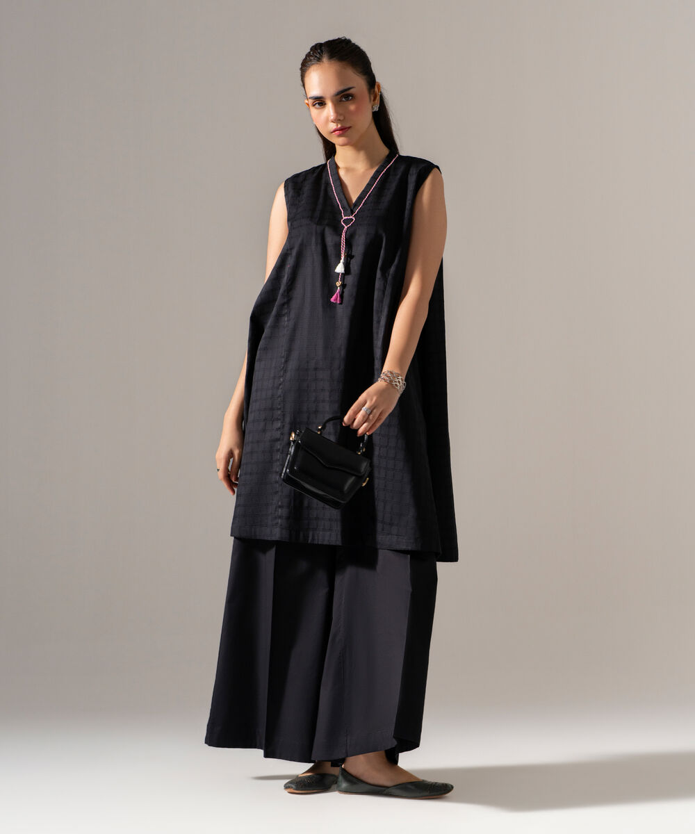 Women's RTW 3D dobby Solid Black Flared A-Line