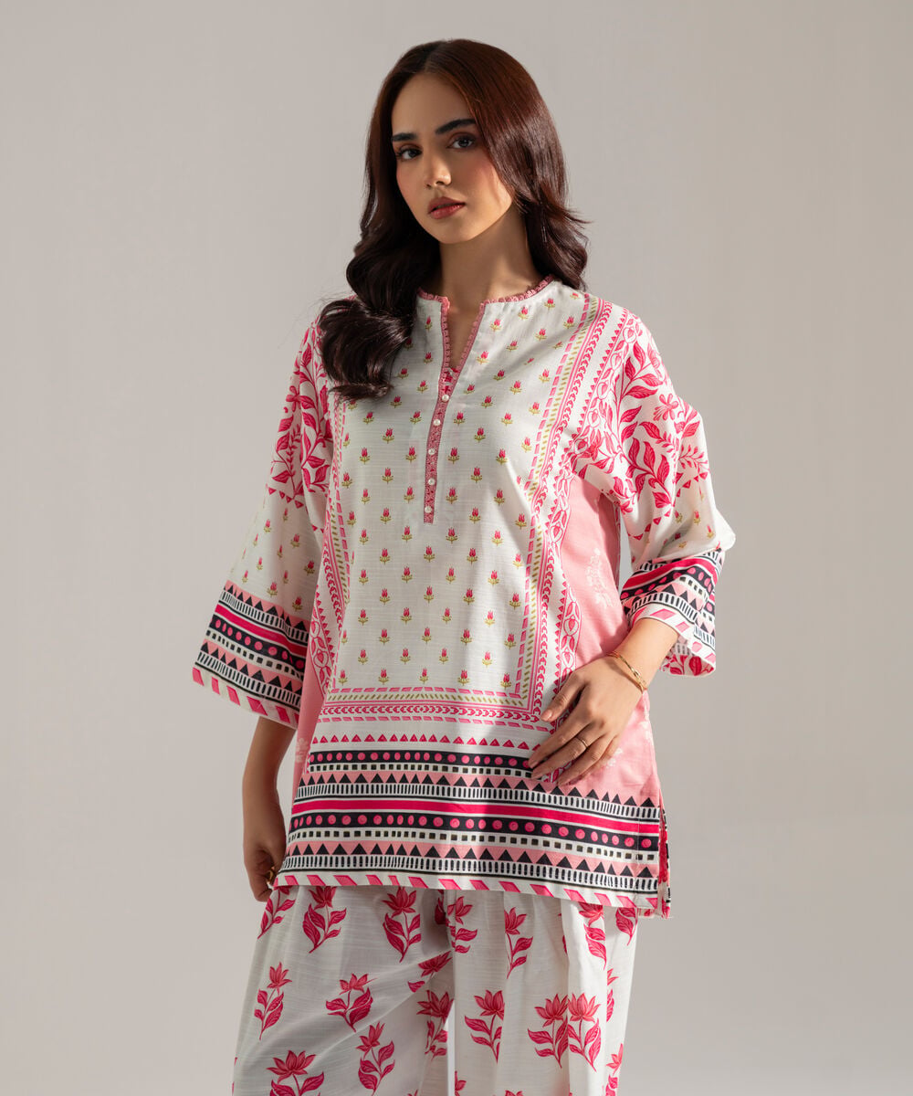 Women's RTW Printed Off White Khaddar Drop Shoulder Shirt
