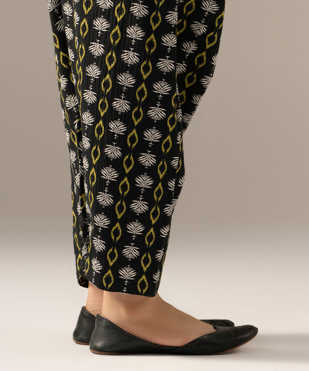 Women's RTW Seersucker Printed Black Shalwar