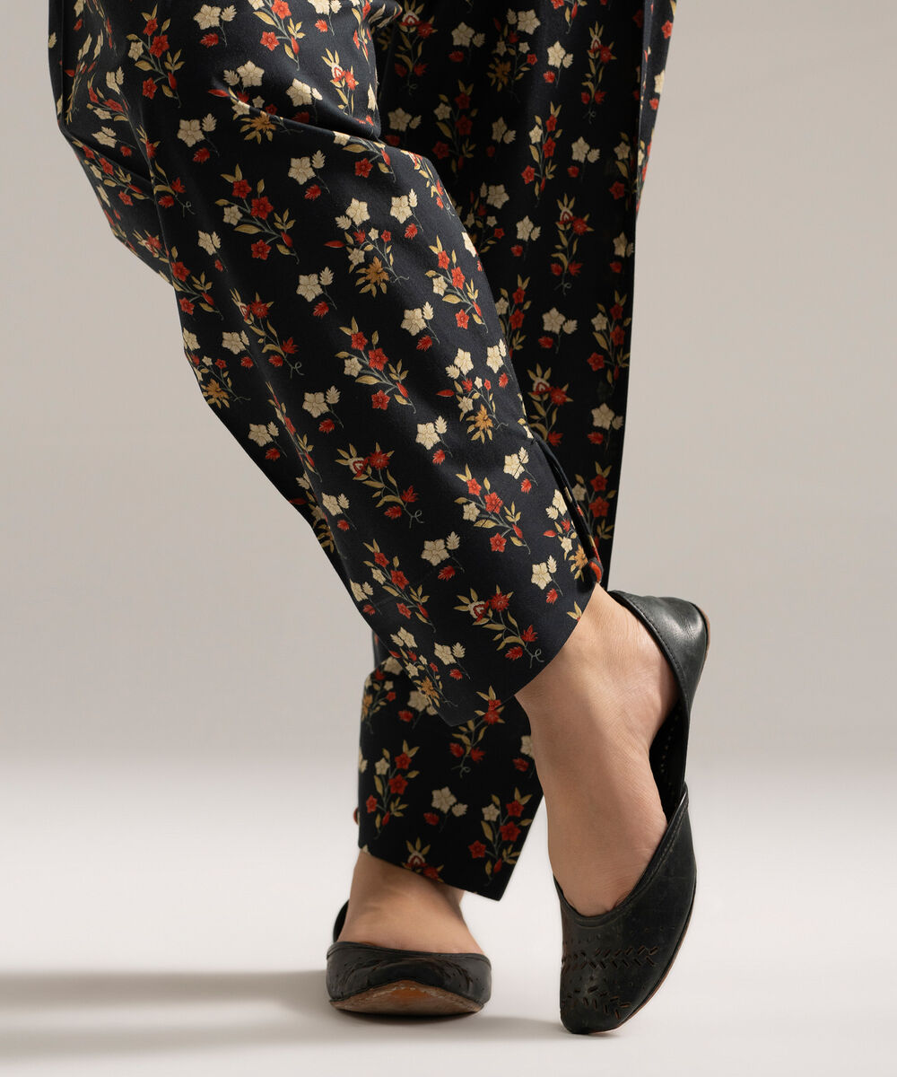 Women's RTW Cambric Printed Black Skinny Shalwar