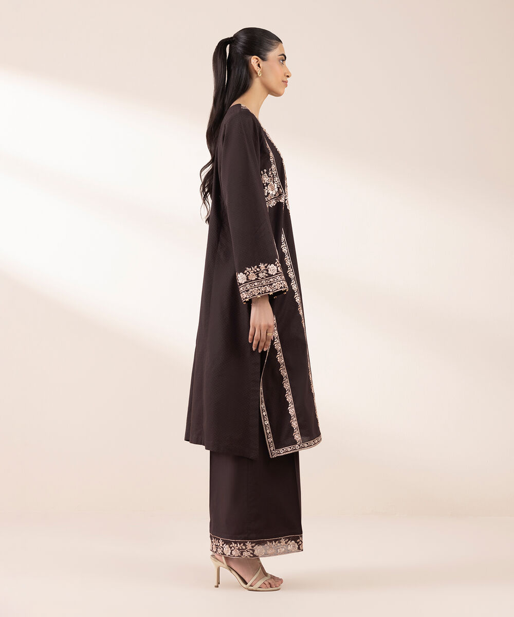 Women's RTW Dobby Brown Embroidered A-Line Shirt