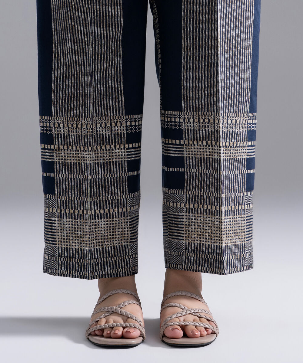 Women's RTW Cambric Printed Dark Blue Straight Pants