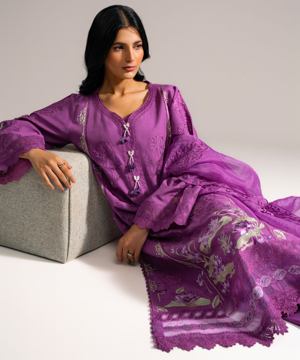 Women's RTW Crosshatch Embroidered Purple 3 Piece Suit