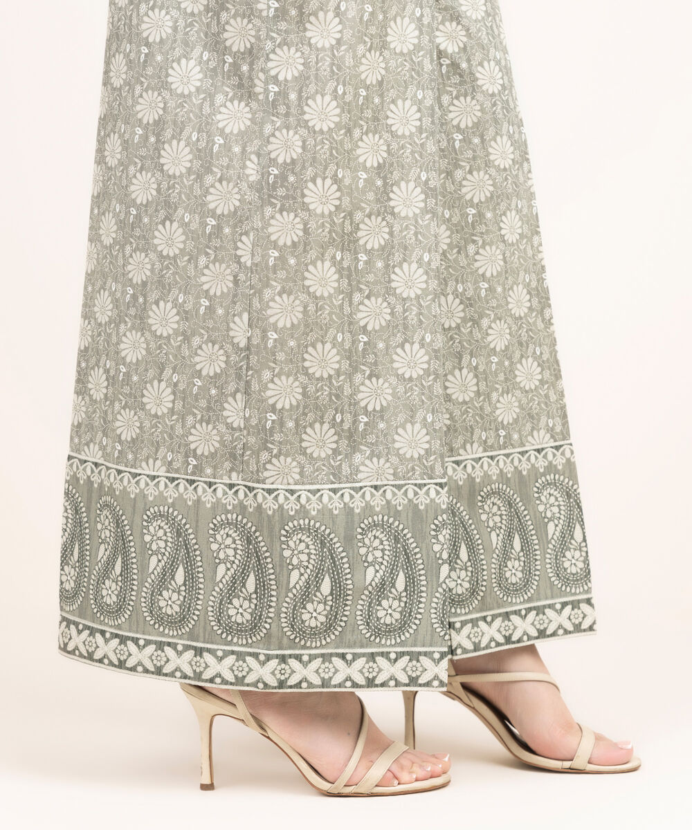 Women's RTW Khaddar Printed Grey Flared Pants