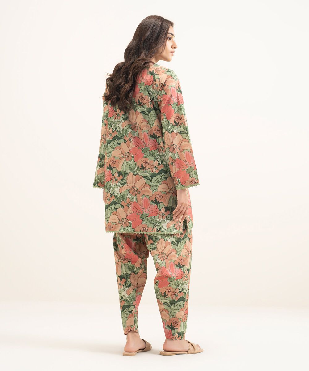 Women's RTW Cambric Printed Green Straight Shirt