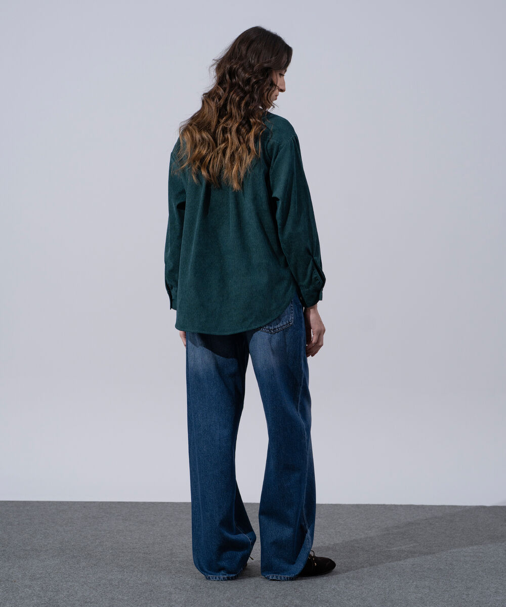 Women's Western Wear Teal Polyester Button Through Corduroy Shirt