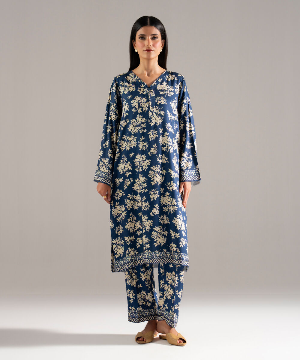 Women's RTW Bedford Printed Blue 2 Piece Suit