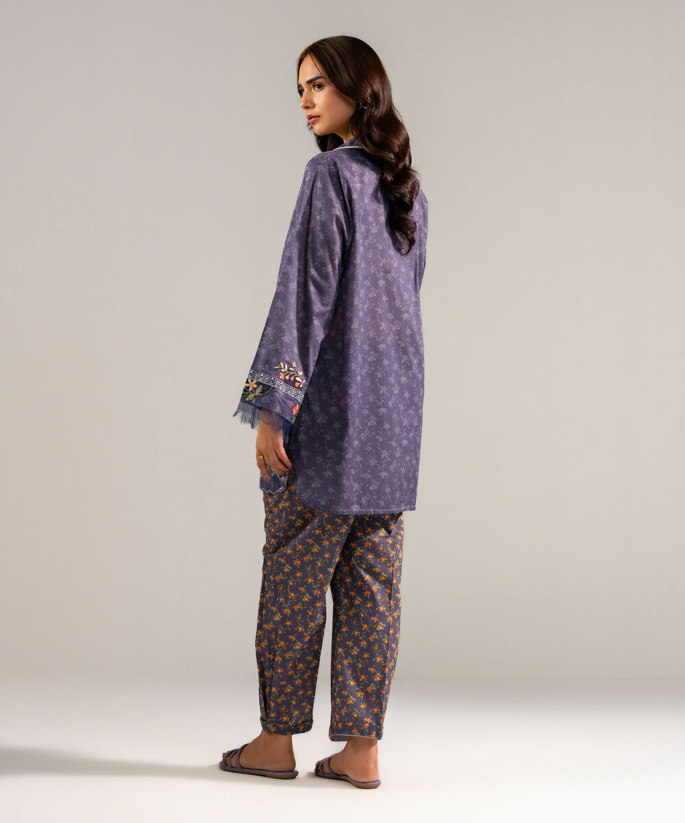 Women's RTW Lawn Embroidered Charcoal Grey Straight Shirt