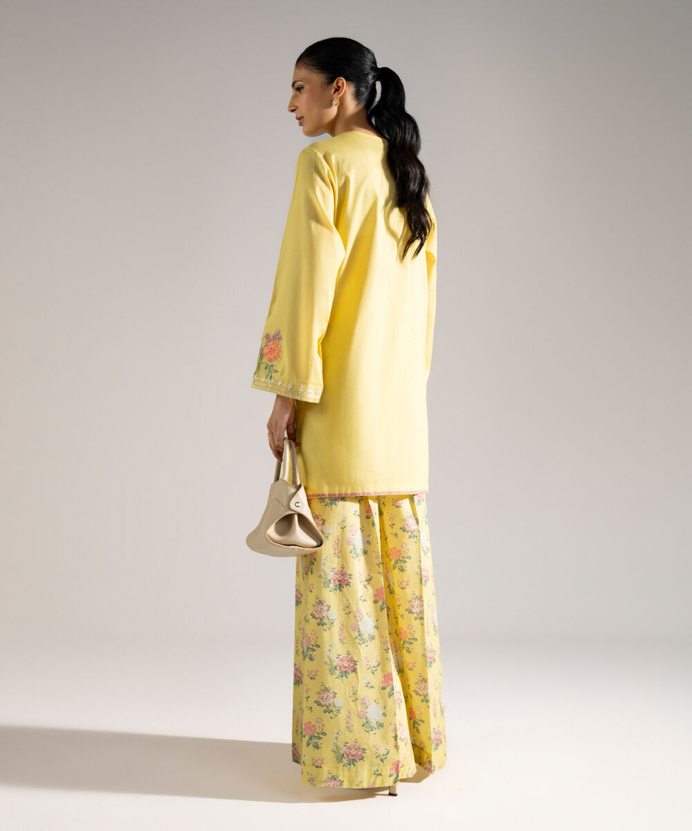 Women's RTW Lawn Embroidered Lime Yellow Straight Shirt