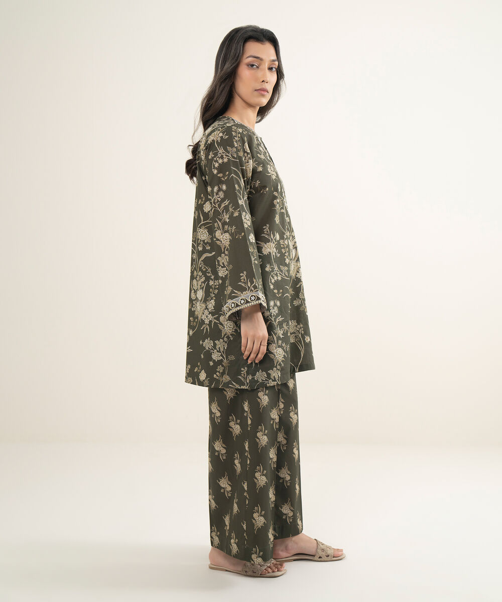 Women's RTW Cambric Printed Green Culottes
